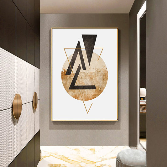 Modern Aesthetics Abstract Geometric Wall Art Fine Art Canvas Prints Neutral Color Golden Brown Beige Pictures For Luxury Living Room Home Office Art Decor