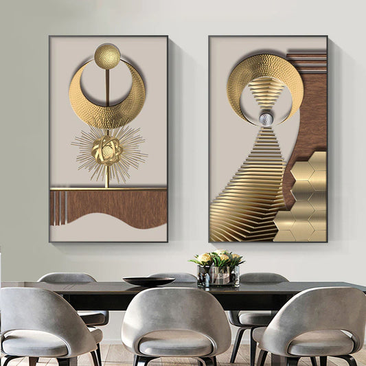 Modern Aesthetics Geometric Abstract Golden Sun Moon Wall Art Fine Art Canvas Prints Pictures For Luxury Loft Living Room Home Office Boutique Hotel Decor