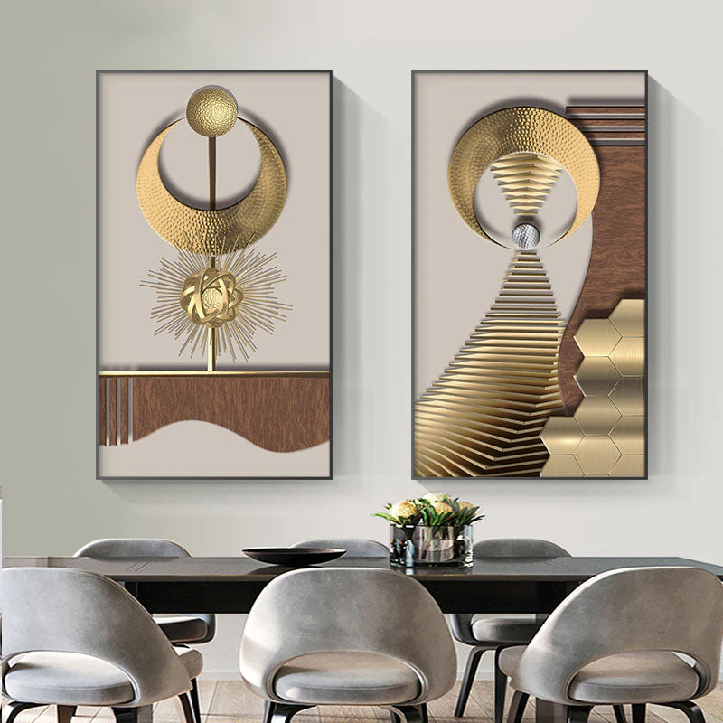 Modern Aesthetics Geometric Abstract Golden Sun Moon Wall Art Fine Art Canvas Prints Pictures For Luxury Loft Living Room Home Office Boutique Hotel Decor