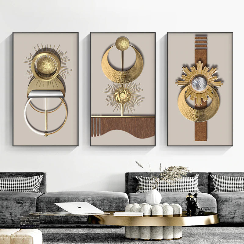 Modern Aesthetics Geometric Abstract Golden Sun Moon Wall Art Fine Art Canvas Prints Pictures For Luxury Loft Living Room Home Office Boutique Hotel Decor