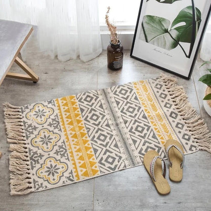 Modern Bohemian Carpet Rugs For Bedroom Living Room Area Mats Hand Woven Cotton Linen Tassel Floor Mat Bedside Rug Geometric Carpet 60x90cm