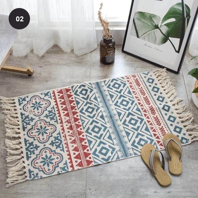 Modern Bohemian Carpet Rugs For Bedroom Living Room Area Mats Hand Woven Cotton Linen Tassel Floor Mat Bedside Rug Geometric Carpet 60x90cm