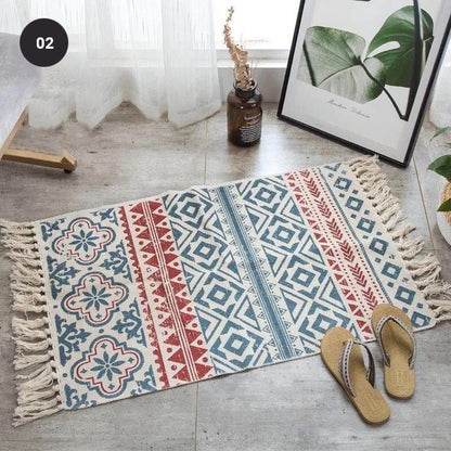 Modern Bohemian Carpet Rugs For Bedroom Living Room Area Mats Hand Woven Cotton Linen Tassel Floor Mat Bedside Rug Geometric Carpet 60x90cm