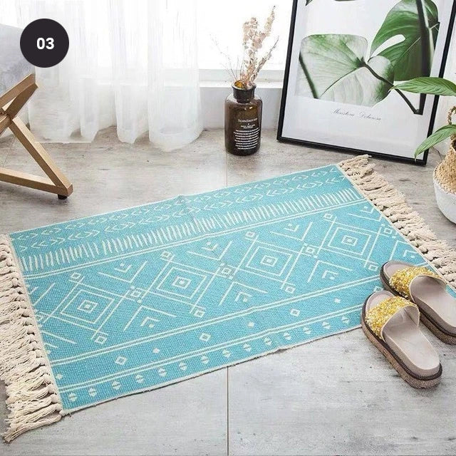 Modern Bohemian Carpet Rugs For Bedroom Living Room Area Mats Hand Woven Cotton Linen Tassel Floor Mat Bedside Rug Geometric Carpet 60x90cm