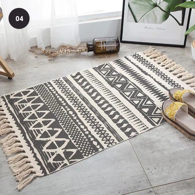 Modern Bohemian Carpet Rugs For Bedroom Living Room Area Mats Hand Woven Cotton Linen Tassel Floor Mat Bedside Rug Geometric Carpet 60x90cm
