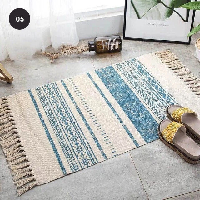 Modern Bohemian Carpet Rugs For Bedroom Living Room Area Mats Hand Woven Cotton Linen Tassel Floor Mat Bedside Rug Geometric Carpet 60x90cm