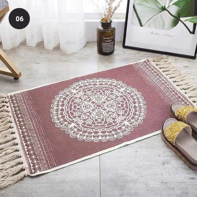 Modern Bohemian Carpet Rugs For Bedroom Living Room Area Mats Hand Woven Cotton Linen Tassel Floor Mat Bedside Rug Geometric Carpet 60x90cm