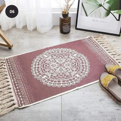 Modern Bohemian Carpet Rugs For Bedroom Living Room Area Mats Hand Woven Cotton Linen Tassel Floor Mat Bedside Rug Geometric Carpet 60x90cm