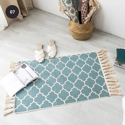 Modern Bohemian Carpet Rugs For Bedroom Living Room Area Mats Hand Woven Cotton Linen Tassel Floor Mat Bedside Rug Geometric Carpet 60x90cm