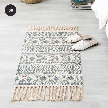 Modern Bohemian Carpet Rugs For Bedroom Living Room Area Mats Hand Woven Cotton Linen Tassel Floor Mat Bedside Rug Geometric Carpet 60x90cm