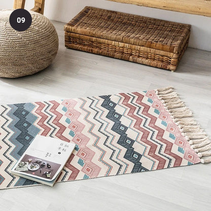 Modern Bohemian Carpet Rugs For Bedroom Living Room Area Mats Hand Woven Cotton Linen Tassel Floor Mat Bedside Rug Geometric Carpet 60x90cm