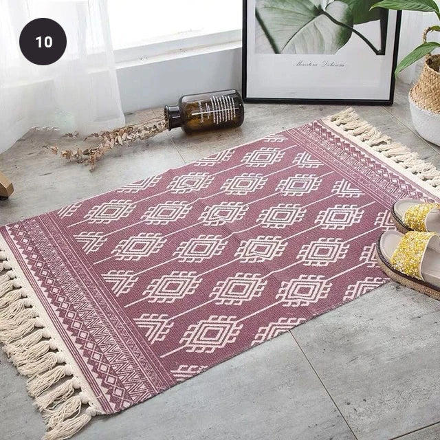 Modern Bohemian Carpet Rugs For Bedroom Living Room Area Mats Hand Woven Cotton Linen Tassel Floor Mat Bedside Rug Geometric Carpet 60x90cm