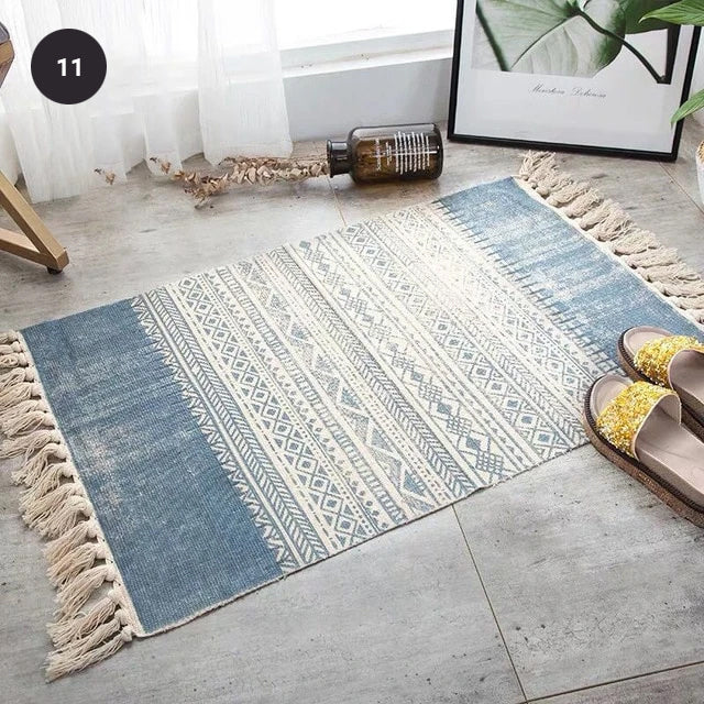 Modern Bohemian Carpet Rugs For Bedroom Living Room Area Mats Hand Woven Cotton Linen Tassel Floor Mat Bedside Rug Geometric Carpet 60x90cm