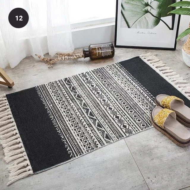 Modern Bohemian Carpet Rugs For Bedroom Living Room Area Mats Hand Woven Cotton Linen Tassel Floor Mat Bedside Rug Geometric Carpet 60x90cm