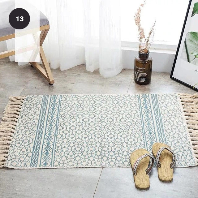 Modern Bohemian Carpet Rugs For Bedroom Living Room Area Mats Hand Woven Cotton Linen Tassel Floor Mat Bedside Rug Geometric Carpet 60x90cm