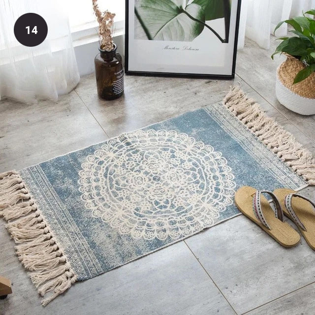Modern Bohemian Carpet Rugs For Bedroom Living Room Area Mats Hand Woven Cotton Linen Tassel Floor Mat Bedside Rug Geometric Carpet 60x90cm