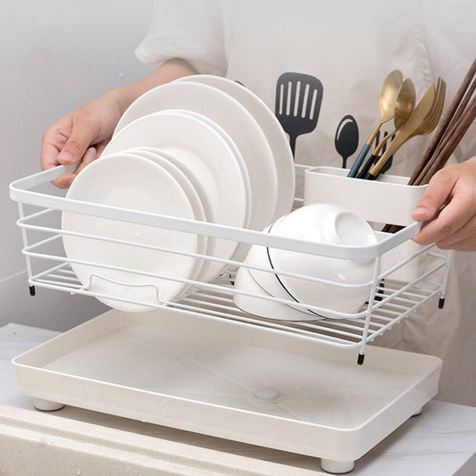 Modern Draining Rack For Dishwashing Organizer With Removable Tray Built In Drainage Pipe For Drying Kitchen Utensils Dishes & Tableware