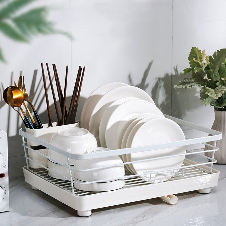 Modern Draining Rack For Dishwashing Organizer With Removable Tray Built In Drainage Pipe For Drying Kitchen Utensils Dishes & Tableware