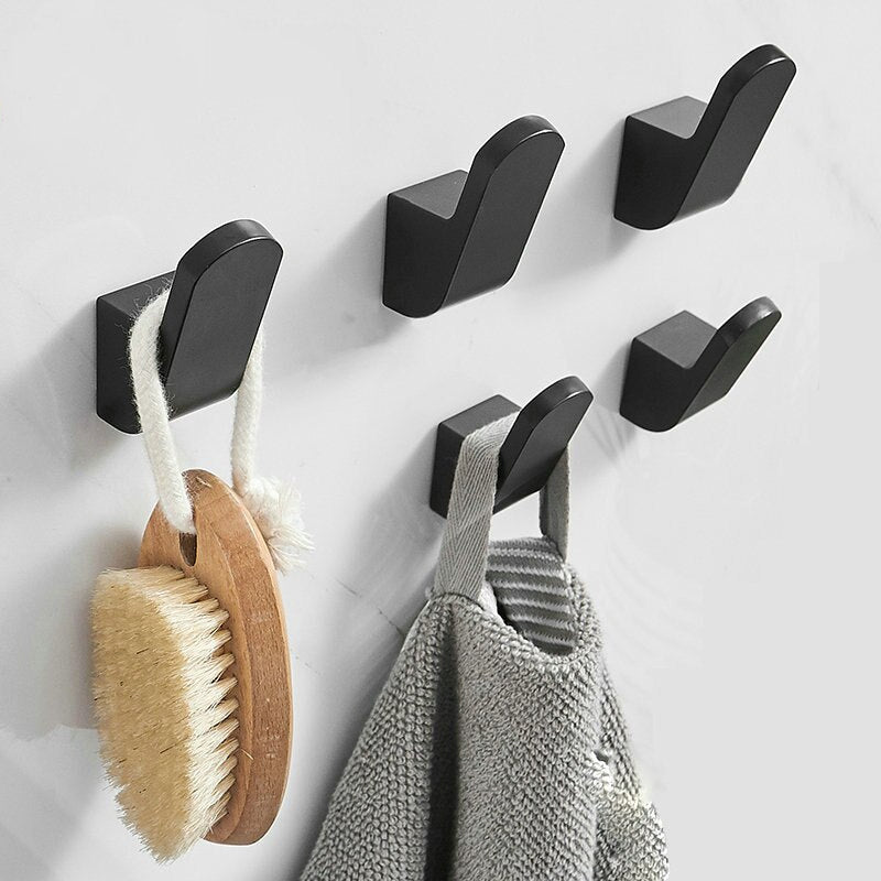 Modern Minimalist Matte Black Aluminum Clothes Hooks Wall Mounted Robe Hangers For Entrance Hall Bedroom Bathroom Coat Hooks