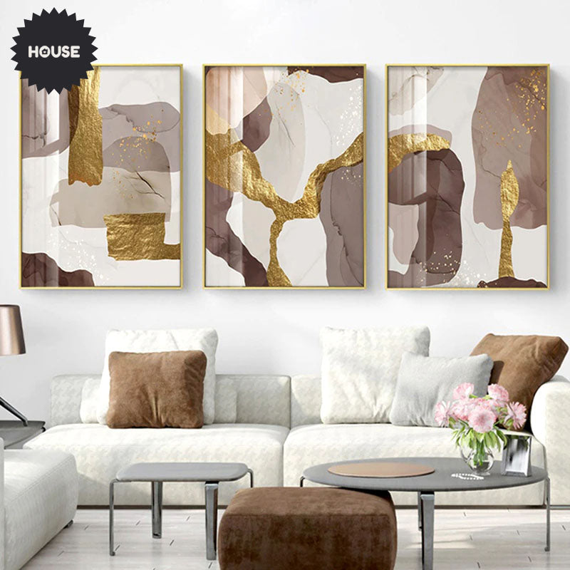 Modern Nordic Abstract Golden Brown Beige Color Block Wall Art Fine Art Canvas Prints Pictures For Luxury Living Room Dining Room Home Office Decor