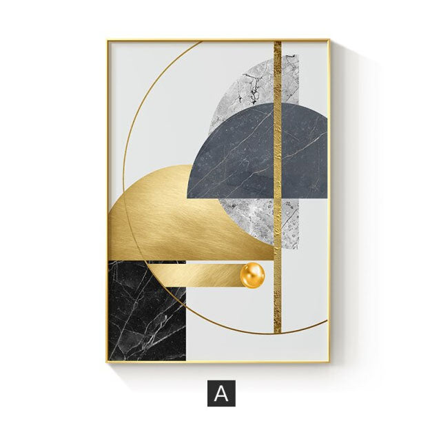 Modern Abstract Gray Golden Geometric Wall Art Fine Art Canvas Prints Pictures For Luxury Loft Living Room Contemporary Home Office Interior Decor