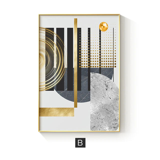 Modern Abstract Gray Golden Geometric Wall Art Fine Art Canvas Prints Pictures For Luxury Loft Living Room Contemporary Home Office Interior Decor