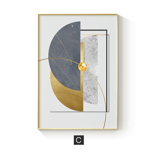 Modern Abstract Gray Golden Geometric Wall Art Fine Art Canvas Prints Pictures For Luxury Loft Living Room Contemporary Home Office Interior Decor