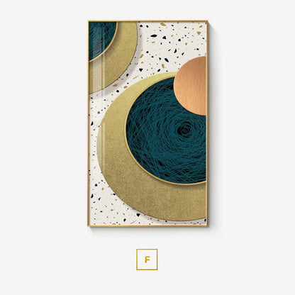 Modern Aesthetics Abstract Interlocking Circles Wall Art Fine Art Canvas Prints Golden Green Gray Symmetrical Design Pictures For Home Office Interior Decor