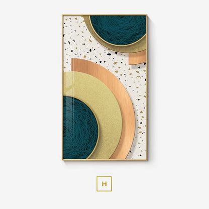 Modern Aesthetics Abstract Interlocking Circles Wall Art Fine Art Canvas Prints Golden Green Gray Symmetrical Design Pictures For Home Office Interior Decor
