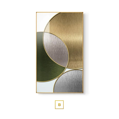 Modern Aesthetics Abstract Interlocking Circles Wall Art Fine Art Canvas Prints Golden Green Gray Symmetrical Design Pictures For Home Office Interior Decor