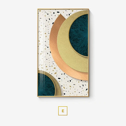 Modern Aesthetics Abstract Interlocking Circles Wall Art Fine Art Canvas Prints Golden Green Gray Symmetrical Design Pictures For Home Office Interior Decor