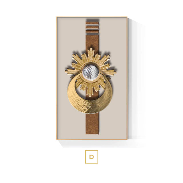 Modern Aesthetics Geometric Abstract Golden Sun Moon Wall Art Fine Art Canvas Prints Pictures For Luxury Loft Living Room Home Office Boutique Hotel Decor