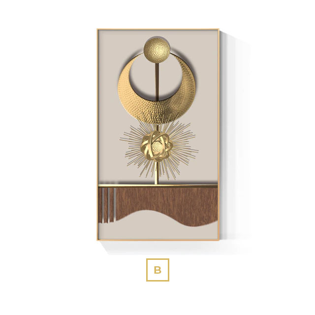 Modern Aesthetics Geometric Abstract Golden Sun Moon Wall Art Fine Art Canvas Prints Pictures For Luxury Loft Living Room Home Office Boutique Hotel Decor