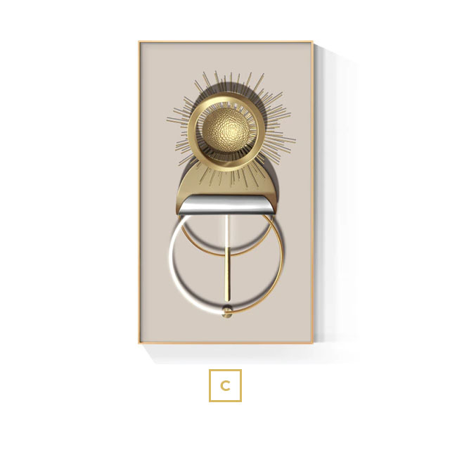Modern Aesthetics Geometric Abstract Golden Sun Moon Wall Art Fine Art Canvas Prints Pictures For Luxury Loft Living Room Home Office Boutique Hotel Decor