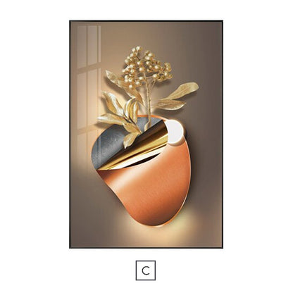 Modern Aesthetics Golden Leaves 3d Effect Floral Abstract Wall Art Fine Art Canvas Prints Pictures For Luxury Living Room Dining Room Home Office Interior Decor