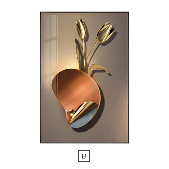 Modern Aesthetics Golden Leaves 3d Effect Floral Abstract Wall Art Fine Art Canvas Prints Pictures For Luxury Living Room Dining Room Home Office Interior Decor