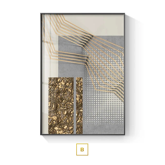 Modern Aesthetics Industrial Abstract Wall Art Fine Art Canvas Prints Neutral Colors Golden Gray Beige Pictures For Luxury Living Room Home Office Interior Decor