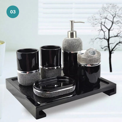Modern Bathroom Accessories Kit Finished In Black Or White Resin Soap Dispenser Gargle Cup Toothbrush Holder Stylish Washroom Hardware Modern Bathroom Decor