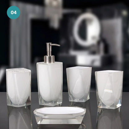 Modern Bathroom Accessories Kit Finished In Black Or White Resin Soap Dispenser Gargle Cup Toothbrush Holder Stylish Washroom Hardware Modern Bathroom Decor