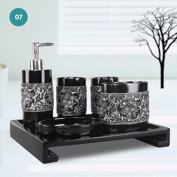 Modern Bathroom Accessories Kit Finished In Black Or White Resin Soap ...