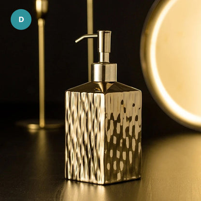 Modern Bathroom Accessories Set Ceramic Golden Or Silver Soap Dish Soap Lotion Dispenser Toothbrush Holder Stylish Makeup Cosmetics Storage Washroom Hardware