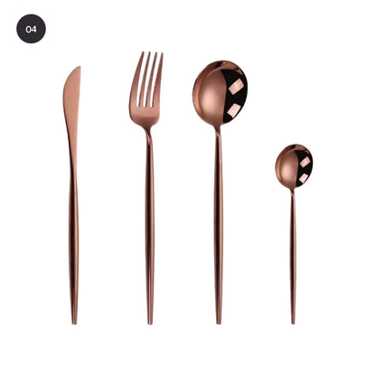 Modern Gold Cutlery Set Stainless Steel Tableware Knife Fork Dessert Spoon Teaspoon Dinnerware Contemporary Flatware Essential Designer Kitchen Accessories