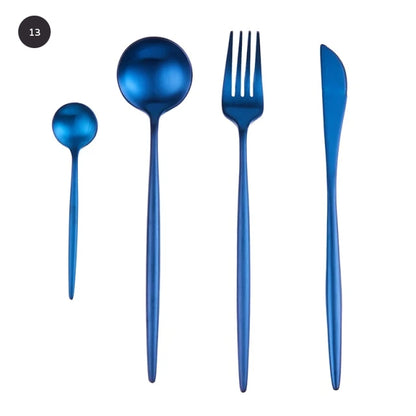 Modern Gold Cutlery Set Stainless Steel Tableware Knife Fork Dessert Spoon Teaspoon Dinnerware Contemporary Flatware Essential Designer Kitchen Accessories