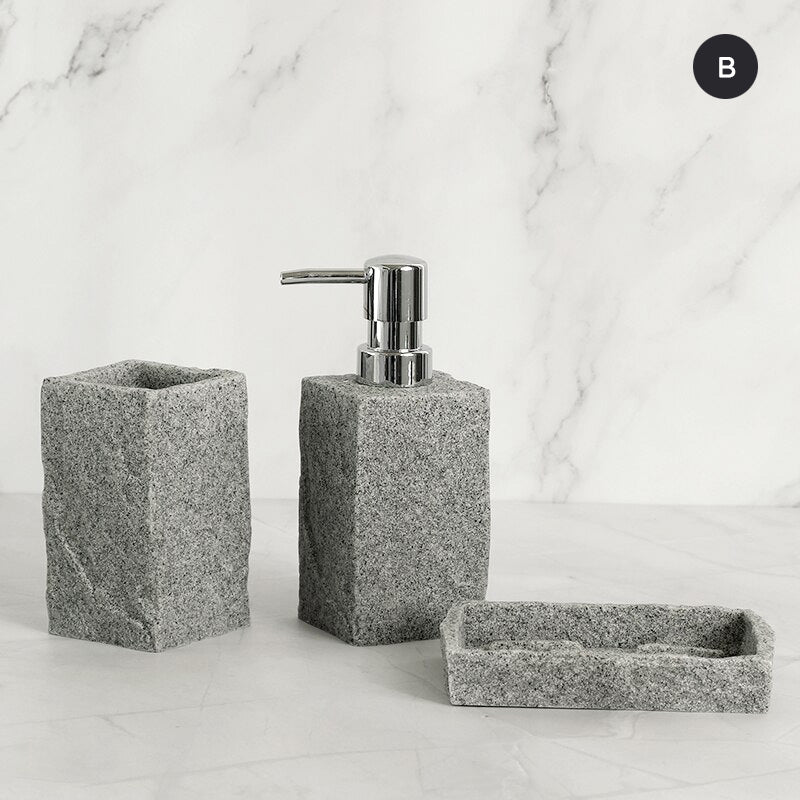 Modern Gray Resin Granite Block Bathroom Accessories Toothbrush Holder Liquid Soap Dispenser Toilet Brush Holder For Washroom Bathroom Accessory Sets