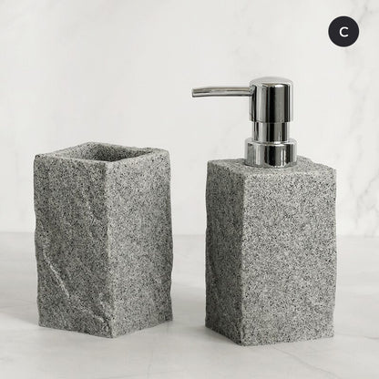 Modern Gray Resin Granite Block Bathroom Accessories Toothbrush Holder Liquid Soap Dispenser Toilet Brush Holder For Washroom Bathroom Accessory Sets