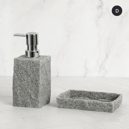 Modern Gray Resin Granite Block Bathroom Accessories Toothbrush Holder Liquid Soap Dispenser Toilet Brush Holder For Washroom Bathroom Accessory Sets