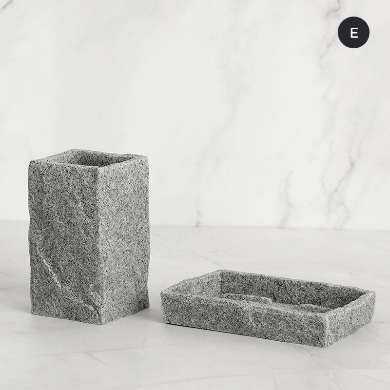 Modern Gray Resin Granite Block Bathroom Accessories Toothbrush Holder Liquid Soap Dispenser Toilet Brush Holder For Washroom Bathroom Accessory Sets