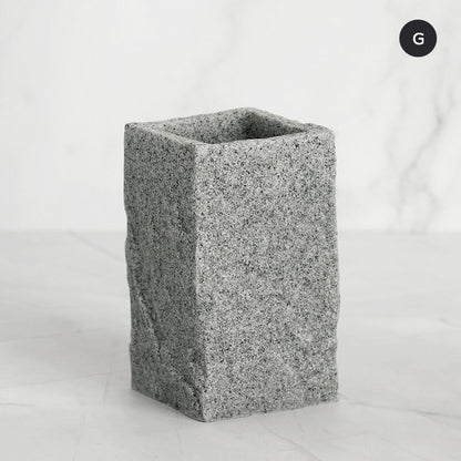 Modern Gray Resin Granite Block Bathroom Accessories Toothbrush Holder Liquid Soap Dispenser Toilet Brush Holder For Washroom Bathroom Accessory Sets