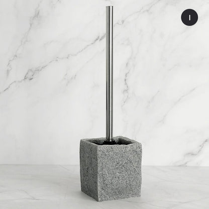 Modern Gray Resin Granite Block Bathroom Accessories Toothbrush Holder Liquid Soap Dispenser Toilet Brush Holder For Washroom Bathroom Accessory Sets