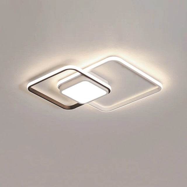 Modern Minimalist LED Chandelier Ceiling Mounted Interior Light Black White Rounded Square Designer Lighting For Contemporary Home Office Interior Decor